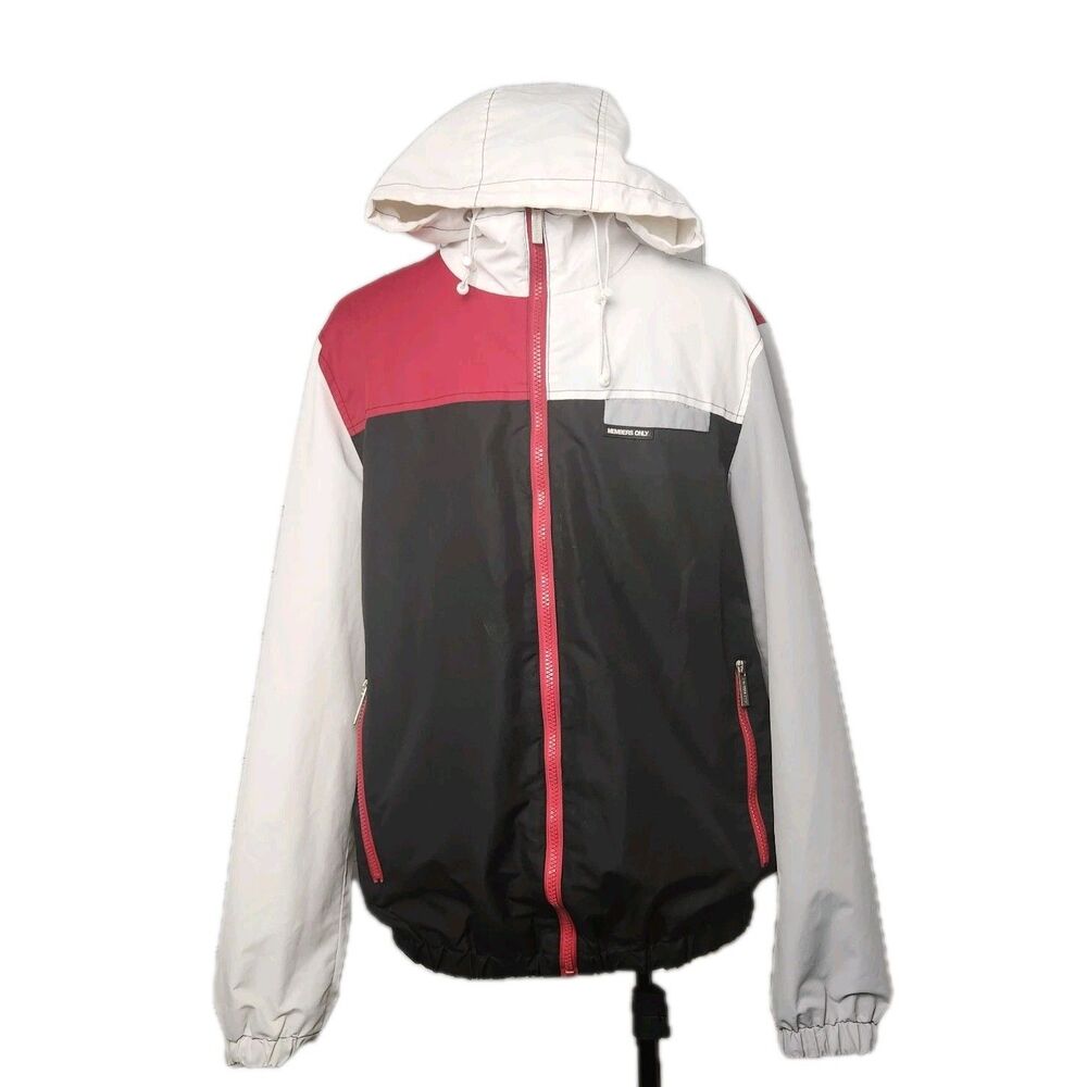 Members Only Colorblock Hooded Windbreaker Mens S Red/Black/Gray Logo Classic
